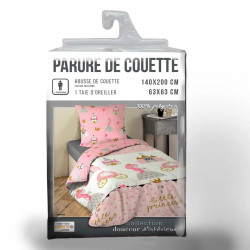 PARURE HOUSSE DE COUETTE 1 PERSONNE 140X200CM IMPRIME ALLOVER HERMINE ROSE