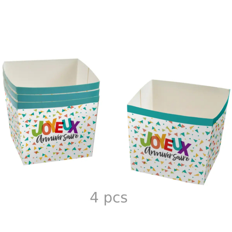 SET DE 4 BOITES A SNACK DECOREES EN CARTON H7CM HAPPY CONFETTIS