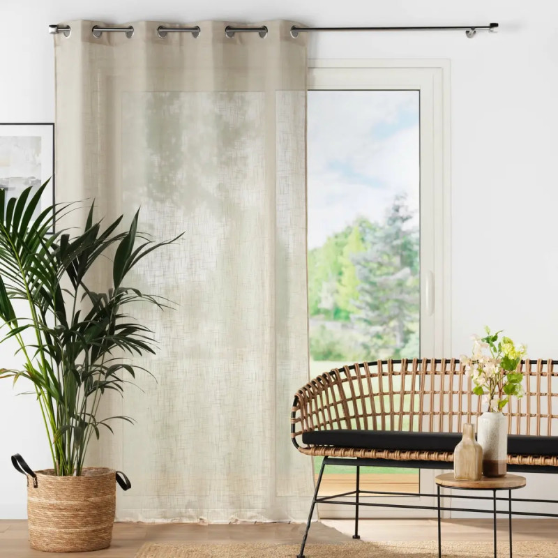VOILAGE A OEILLETS 140X240CM EFFET LIN TISSE NOISETTE