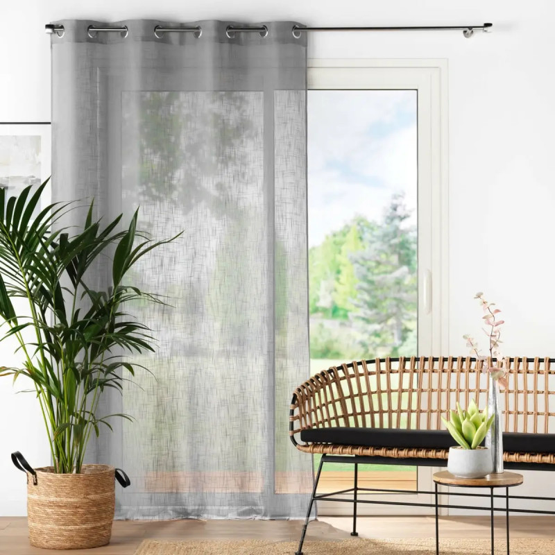 VOILAGE A OEILLETS 140X240CM EFFET LIN TISSE GRIS