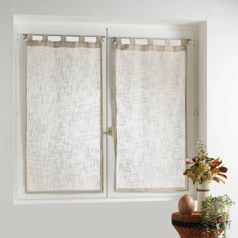 VOILAGE A PASSANTS 2X60X120CM EFFET LIN TISSE NOISETTE